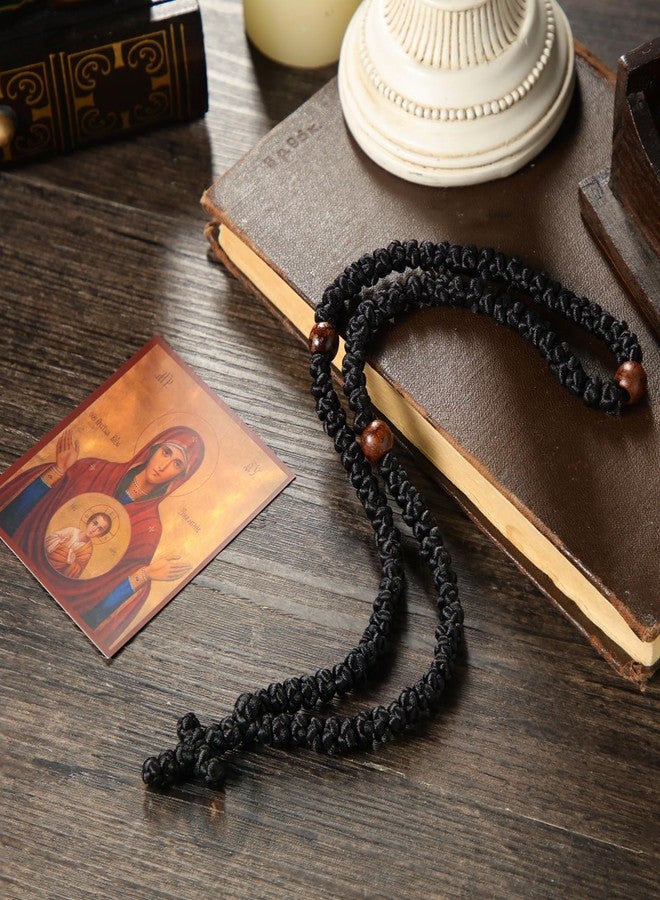 Otuuz Handmade Orthodox Prayer Rope 100 Knots with Braided Cross and Red Beads Orthodox Prayer Rope with Icon of the Mother of God Card Greek Cross Christian Charm Gifts - Image 3